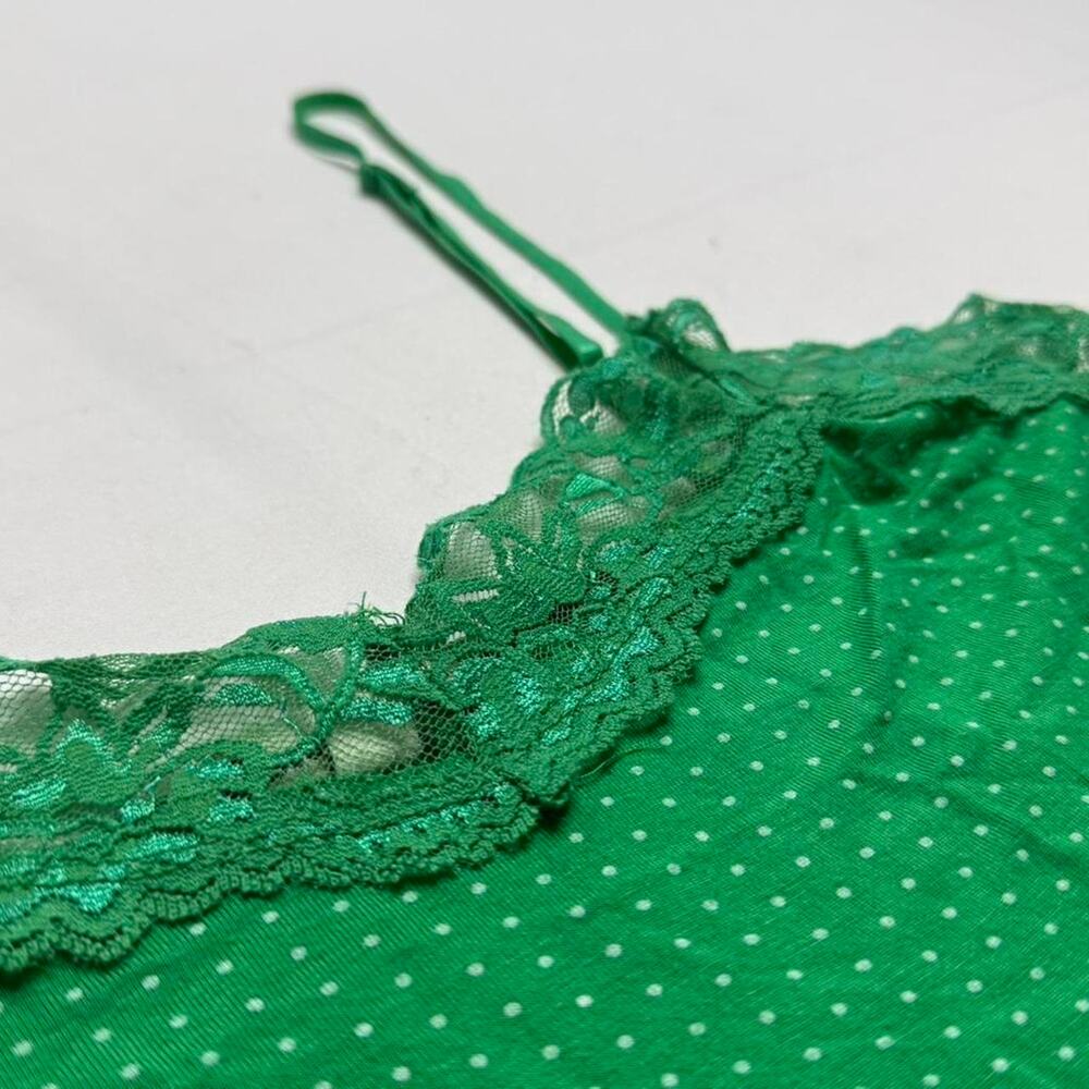 Coco Bong Y2K Polka Dot Green + White Lace Cami Fitted Full Length size Medium - Picture 7 of 7